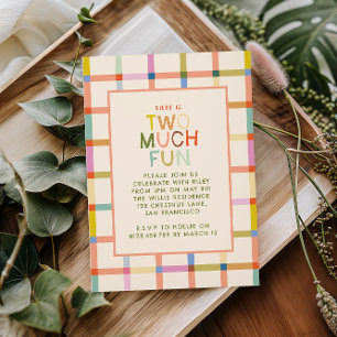 Invitation Pastel Plaid "Two Many Fun" 2e anniversaire