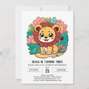 Invitation Pastel Pretty Lion numérique Anniversaire