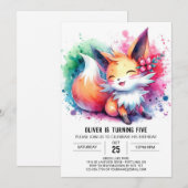 Invitation Pastel Printable Renard Anniversaire (Devant / Derrière)