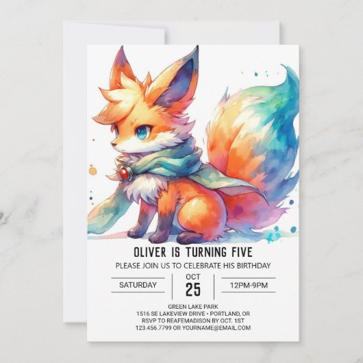 Invitation Pastel Printable Renard Anniversaire (Devant)