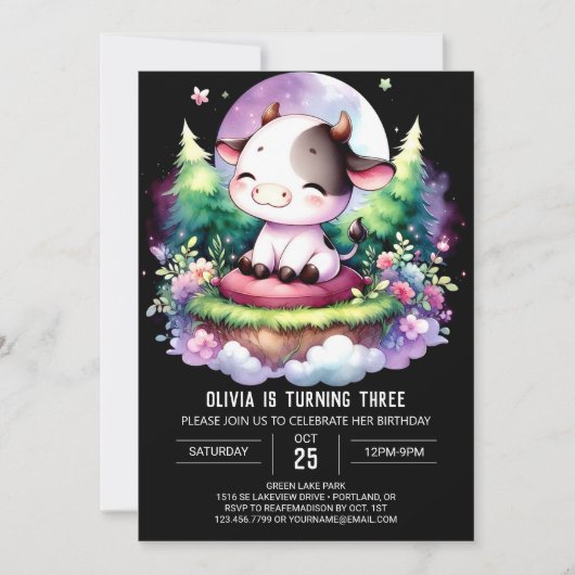Invitation Pastel Printable Vache Anniversaire (Devant)