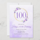 Invitation Pastel Purple Floral Golden Wreath 100e anniversai (Devant)