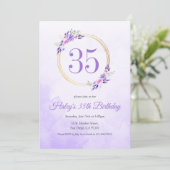 Invitation Pastel Purple Floral Golden Wreath 35e anniversair (Debout devant)