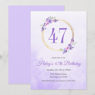Invitation Pastel Purple Floral Golden Wreath 47e anniversair