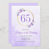Invitation Pastel Purple Floral Golden Wreath 65e anniversair (Devant / Derrière)