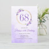 Invitation Pastel Purple Floral Golden Wreath 68e anniversair (Debout devant)