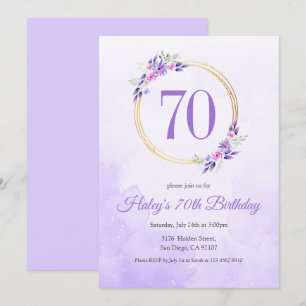 Invitation Pastel Purple Floral Golden Wreath 70e anniversair