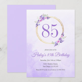 Invitation Pastel Purple Floral Golden Wreath 85e anniversair