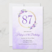 Invitation Pastel Purple Floral Golden Wreath 87e anniversair (Devant)