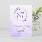 Invitation Pastel Purple Floral Golden Wreath 87e anniversair (Debout devant)