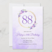 Invitation Pastel Purple Floral Golden Wreath 88e anniversair (Devant)