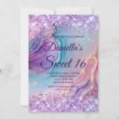 Invitation Pastel Purple Glittery Blue Rose Agate Sweet 16 (Devant)