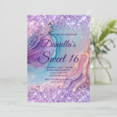 Invitation Pastel Purple Glittery Blue Rose Agate Sweet 16 (Debout devant)