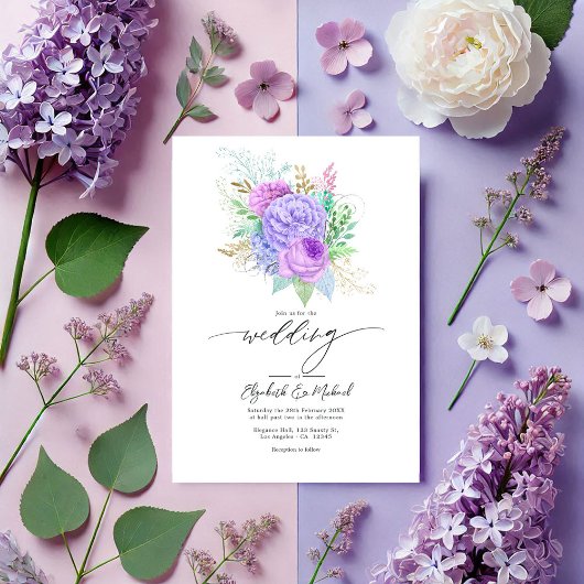 Invitation Pastel Purple & Green Floral Printemps photo