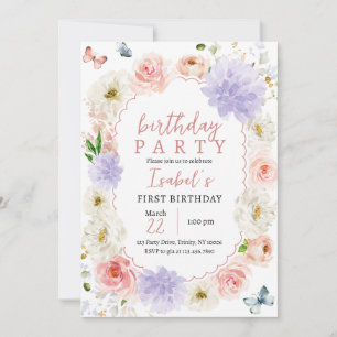 Invitation Pastel Purple Papillon rose Anniversaire