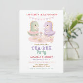Invitation Pastel Purple Party Like A Dinosaur Joint Birthday (Debout devant)