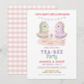 Invitation Pastel Purple Party Like A Dinosaur Joint Birthday (Devant / Derrière)