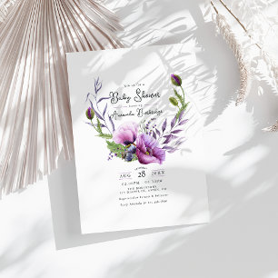 Invitation Pastel Purple Poppy Floral Wreath Baby shower