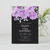 Invitation Pastel Purple Rose Floral Black 70e anniversaire (Debout devant)