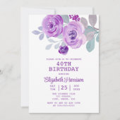 Invitation Pastel Purple Rose Floral Greenery 40e anniversair (Devant)