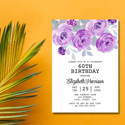 Invitation Pastel Purple Rose Floral Greenery 60e Anniversair