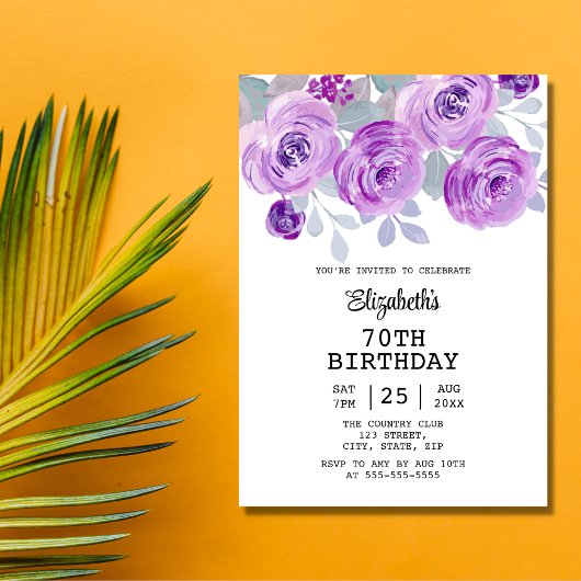 Invitation Pastel Purple Rose Floral Greenery 70e anniversair