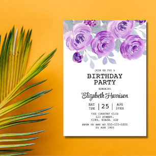 Invitation Pastel Purple Rose Floral Verdure fête d'anniversa