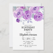Invitation Pastel Purple Rose Floral Verdure fête d'anniversa (Devant)