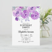 Invitation Pastel Purple Rose Floral Verdure fête d'anniversa (Debout devant)