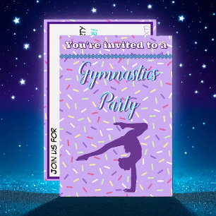 Invitation Pastel Purple Sprinkings Gymnastique Anniversaire