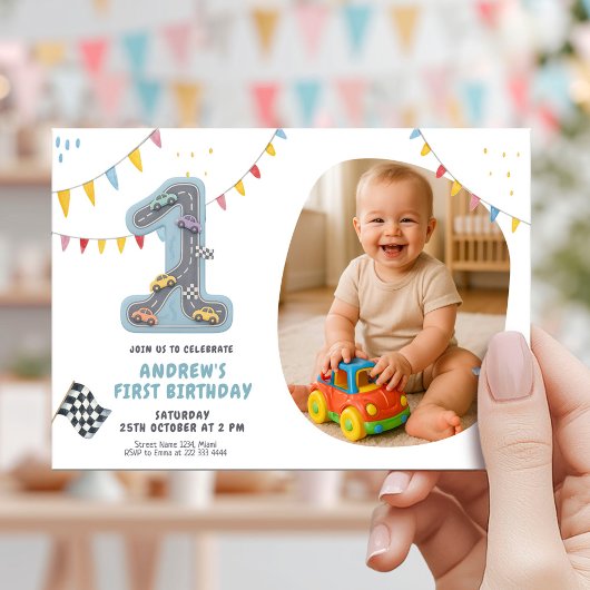 Invitation Pastel Race Track First Birthday