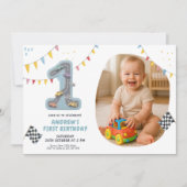 Invitation Pastel Race Track First Birthday (Devant)