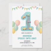 Invitation Pastel Racing First Birthday Party (Devant)