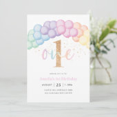 Invitation Pastel Rainbow Balloon Arch 1er anniversaire (Debout devant)