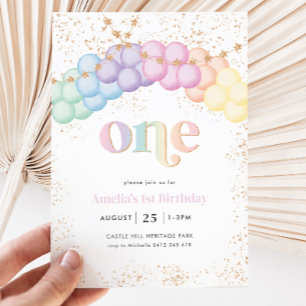 Invitation Pastel Rainbow Balloon Arch 1er anniversaire