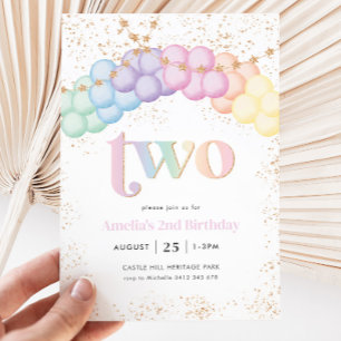 Invitation Pastel Rainbow Balloon Arch 2e fête d'anniversaire