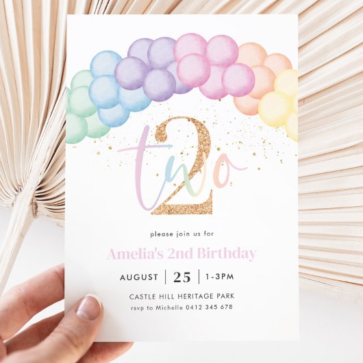 Invitation Pastel Rainbow Balloon Arch 2e fête d'anniversaire