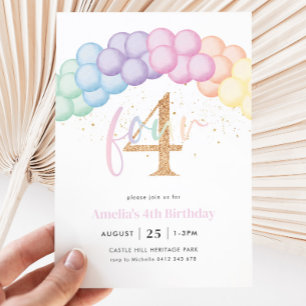 Invitation Pastel Rainbow Balloon Arch 4e fête d'anniversaire