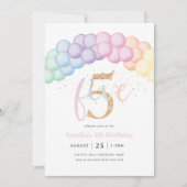 Invitation Pastel Rainbow Balloon Arch 5e fête d'anniversaire (Devant)