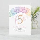 Invitation Pastel Rainbow Balloon Arch 5e fête d'anniversaire (Debout devant)