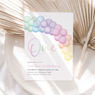 Invitation Pastel Rainbow Balloon Garland 1er anniversaire