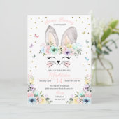 Invitation Pastel Rainbow Bunny Oars Fleur Couronne Anniversa (Debout devant)
