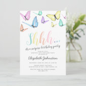 Invitation Pastel Rainbow Butterlfies Surprise fête d'anniver (Debout devant)