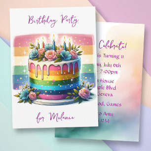 Invitation Pastel Rainbow Cake Fête d'anniversaire