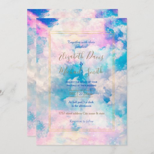 Invitation Pastel Rainbow Ciel nuageux (Devant / Derrière)