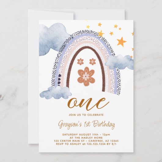 Invitation Pastel Rainbow Daisy 1er anniversaire (Devant)