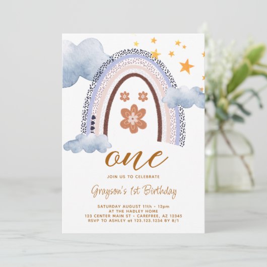 Invitation Pastel Rainbow Daisy 1er anniversaire (Debout devant)