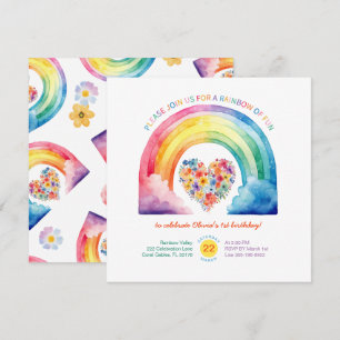 Invitation Pastel Rainbow Girl Anniversaire avec nuages
