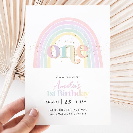Invitation Pastel Rainbow Girls 1ère fête d'anniversaire