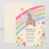 Invitation Pastel Rainbow Girl's Photo Mignon Anniversaire (Devant / Derrière)